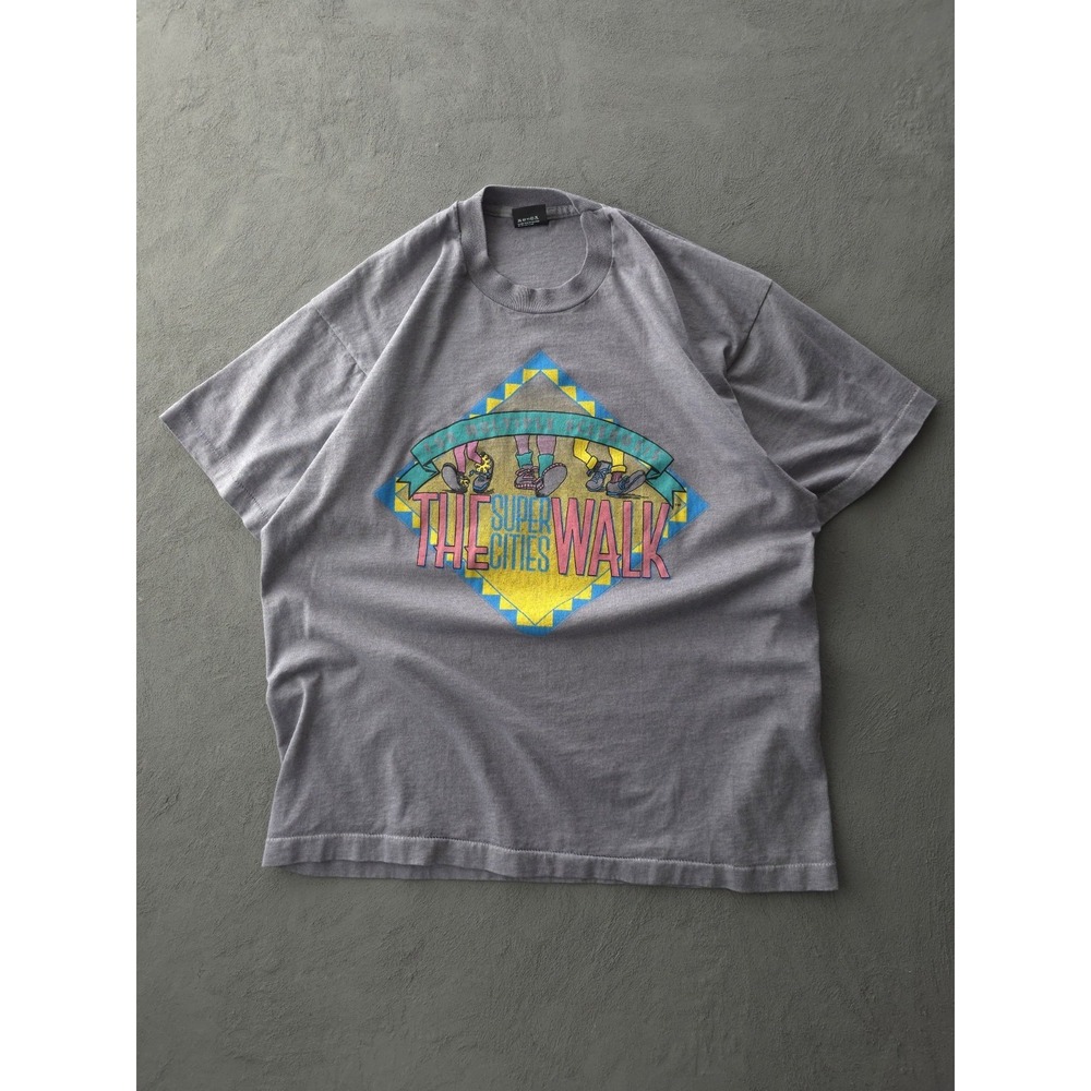 Vintage 90s Super Cities Walk For MS Grey Single Stitch T-shirt Best XL